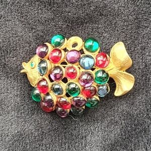 Glass "Jelly Stone" Vintage Fish Brooch